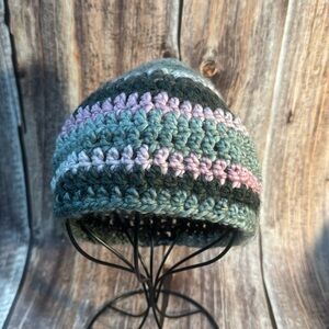 NEW Handmade Knit Pink and Gray Beanie Item #3311